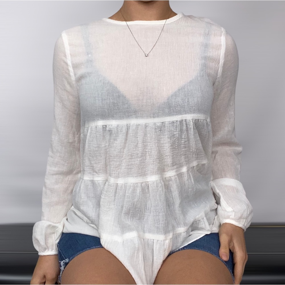 KIMCHI BLUE Flowy Long Sleeve Sheer Blouse Bohemian Long Sleeve‎ Relaxed Fit